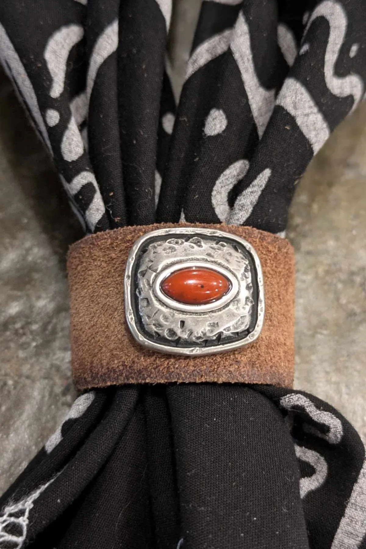 Alberto Luti - Bandana Holder with red stone in Suede Leather