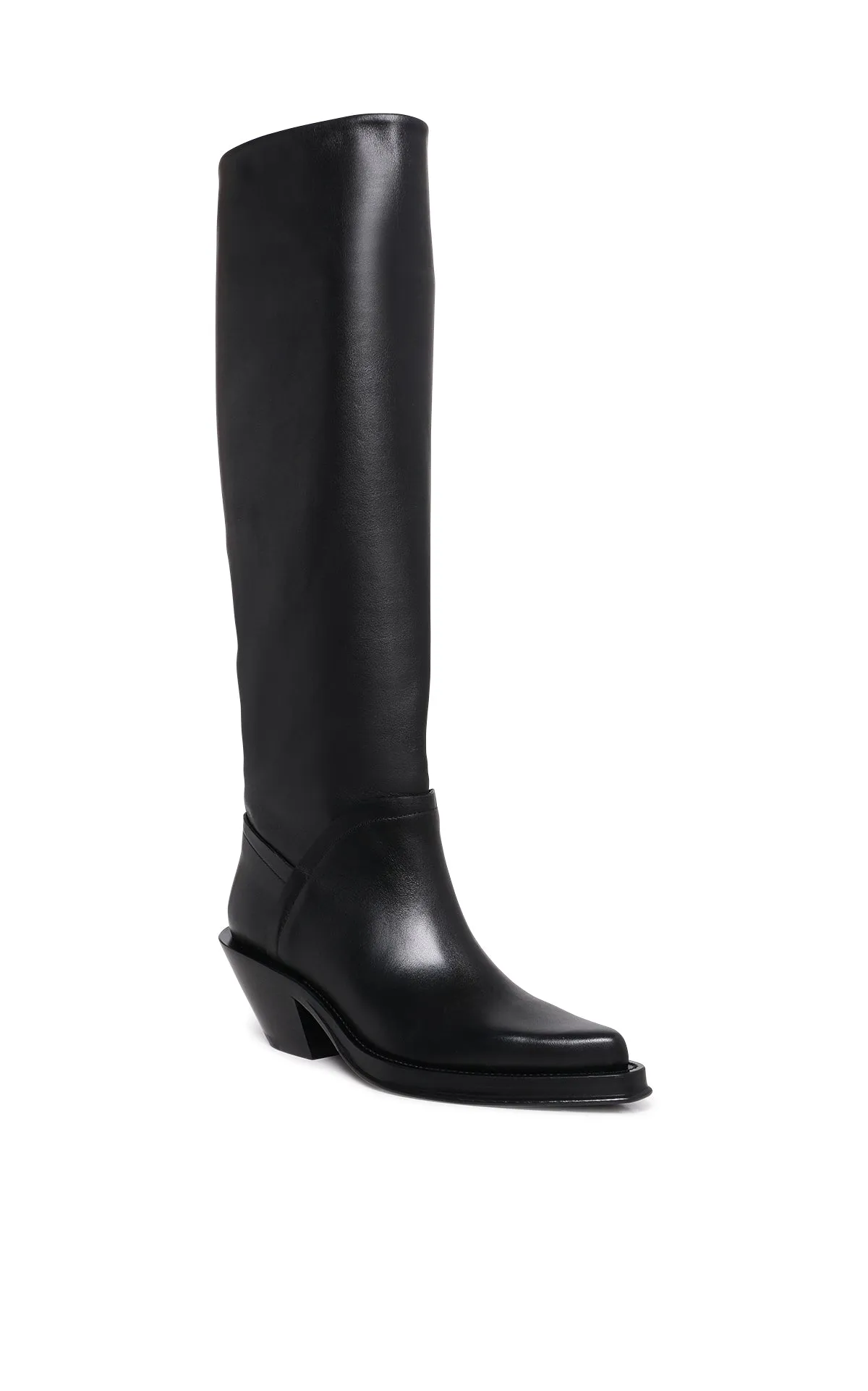 Camero Knee-High Cowboy Boot in Black Leather