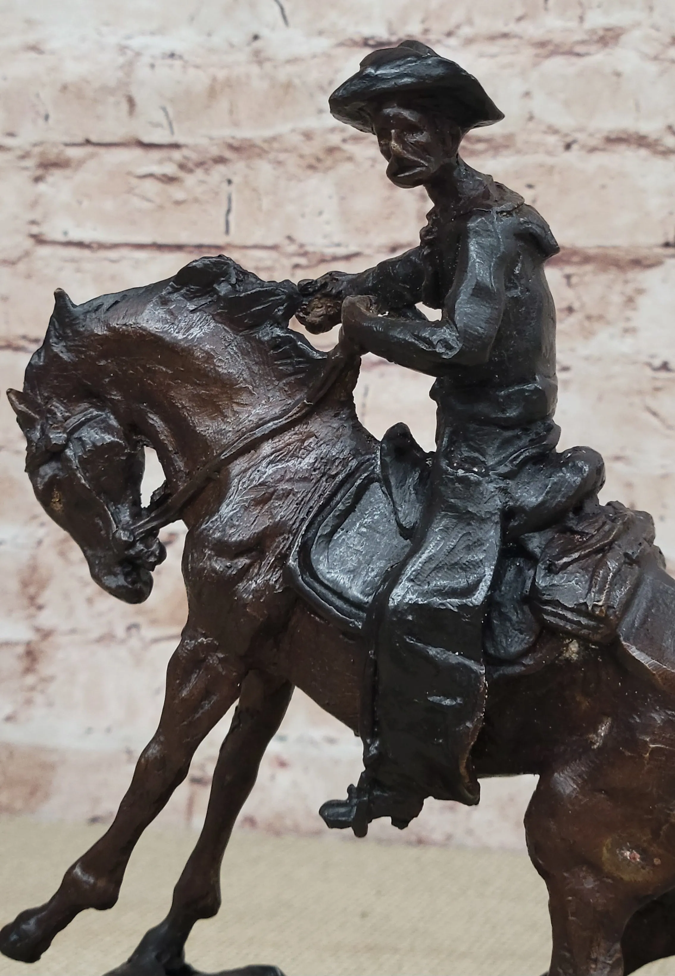 COWBOY" by FREDERIC REMINGTON! DETAILED BRONZE COWBOY & BRONCO! HIS BEST ARTWORK