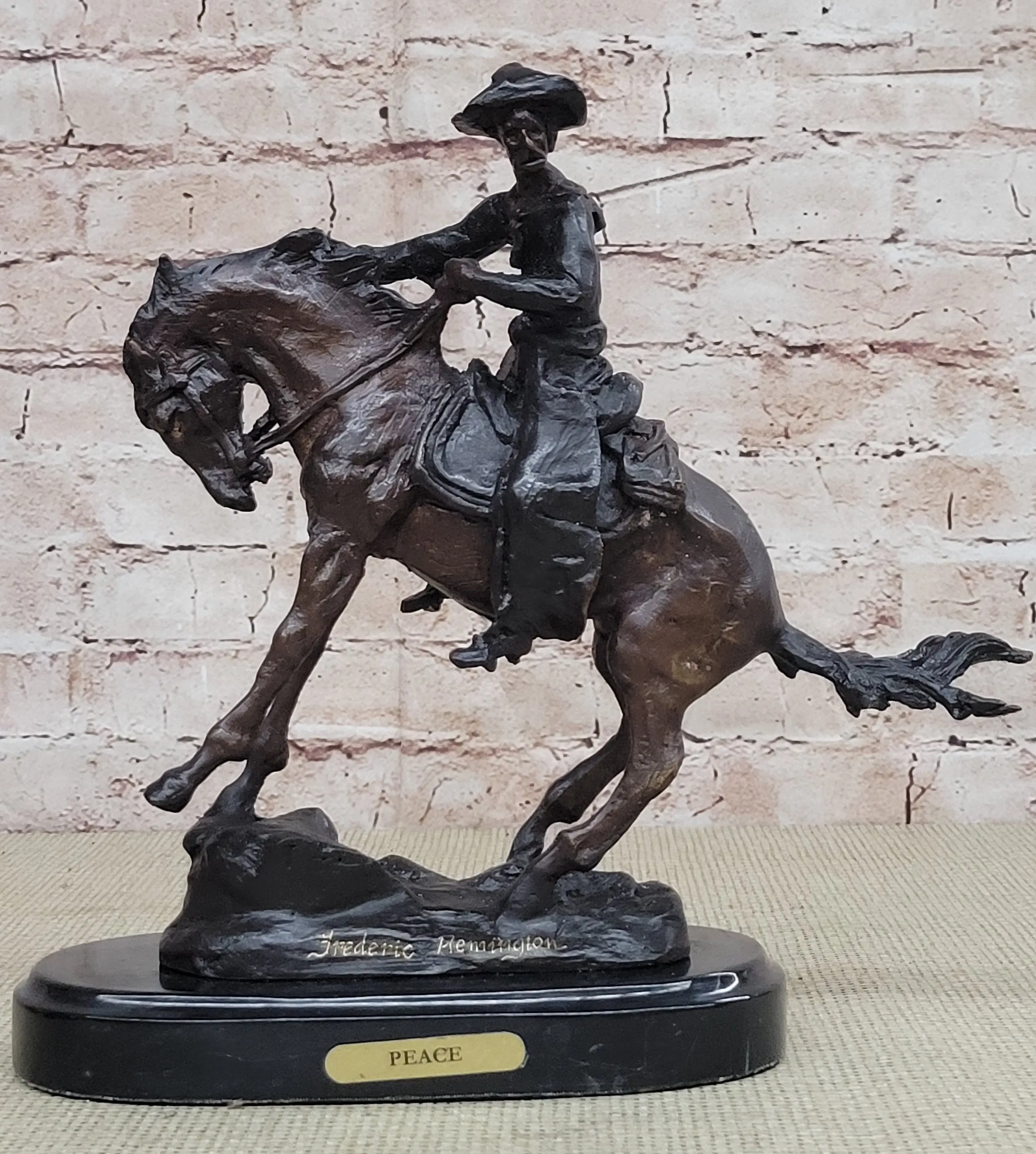 COWBOY" by FREDERIC REMINGTON! DETAILED BRONZE COWBOY & BRONCO! HIS BEST ARTWORK