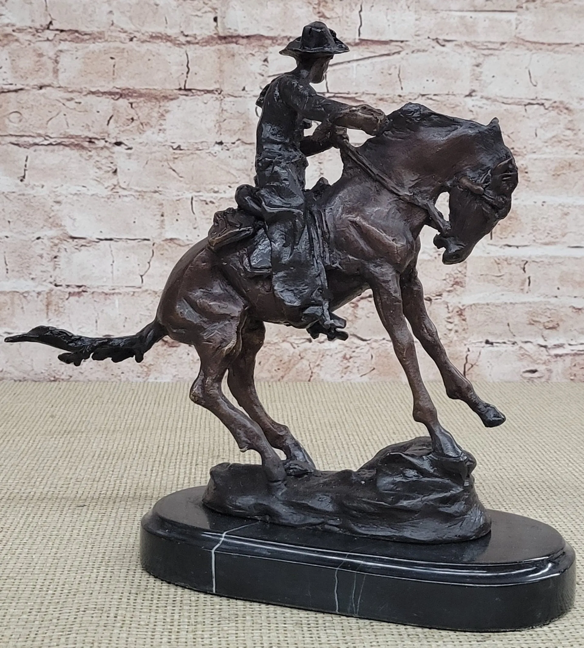 COWBOY" by FREDERIC REMINGTON! DETAILED BRONZE COWBOY & BRONCO! HIS BEST ARTWORK