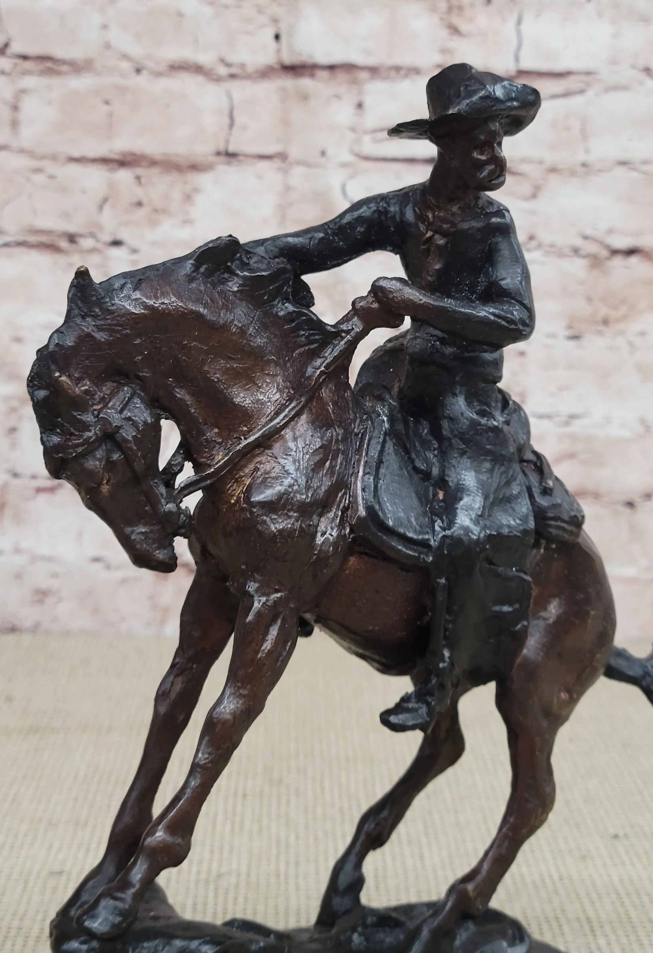 COWBOY" by FREDERIC REMINGTON! DETAILED BRONZE COWBOY & BRONCO! HIS BEST ARTWORK