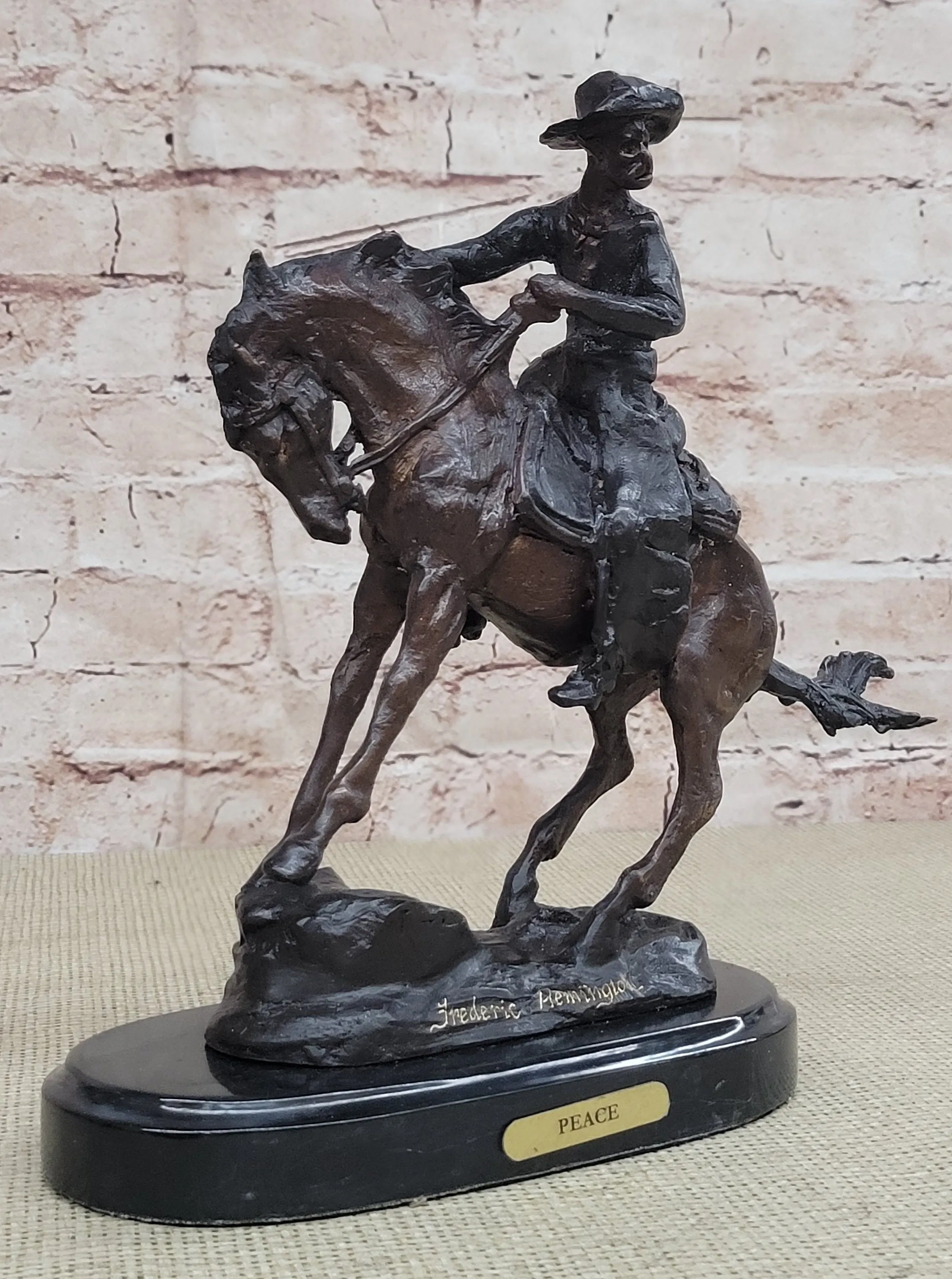 COWBOY" by FREDERIC REMINGTON! DETAILED BRONZE COWBOY & BRONCO! HIS BEST ARTWORK