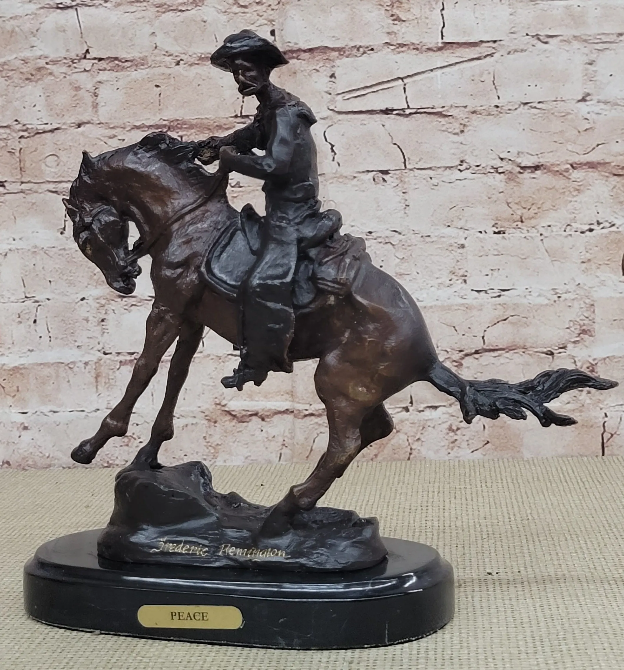 COWBOY" by FREDERIC REMINGTON! DETAILED BRONZE COWBOY & BRONCO! HIS BEST ARTWORK