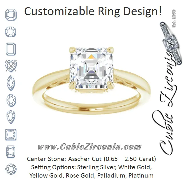 Cubic Zirconia Engagement Ring- The Abbey Ro (Customizable Asscher Cut Solitaire with 'Incomplete' Decorations)