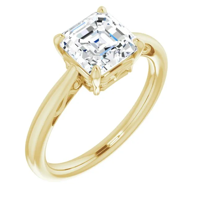 Cubic Zirconia Engagement Ring- The Abbey Ro (Customizable Asscher Cut Solitaire with 'Incomplete' Decorations)