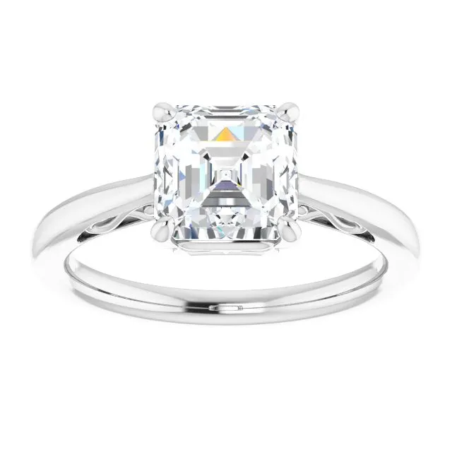 Cubic Zirconia Engagement Ring- The Abbey Ro (Customizable Asscher Cut Solitaire with 'Incomplete' Decorations)