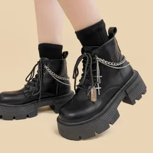 Kawaii Goth Chunky Punk Black Boot Shoe