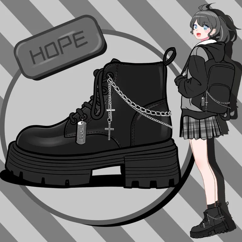 Kawaii Goth Chunky Punk Black Boot Shoe