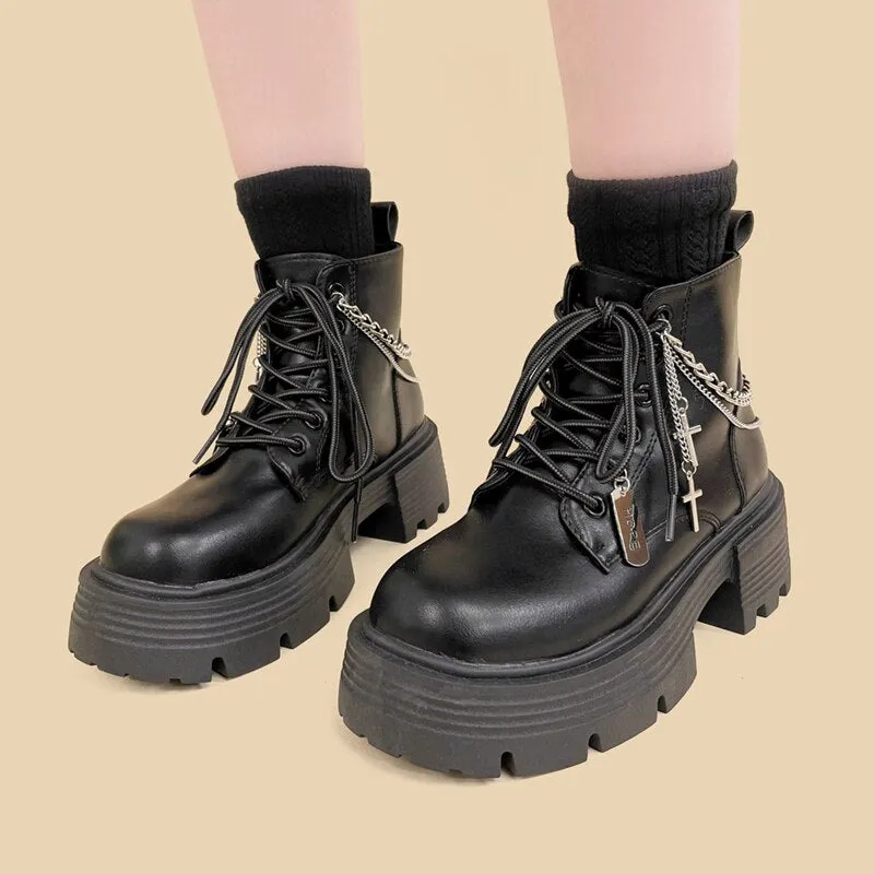 Kawaii Goth Chunky Punk Black Boot Shoe