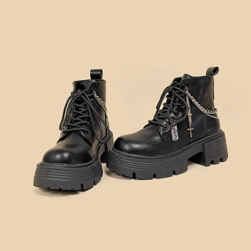 Kawaii Goth Chunky Punk Black Boot Shoe