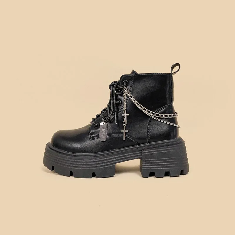 Kawaii Goth Chunky Punk Black Boot Shoe