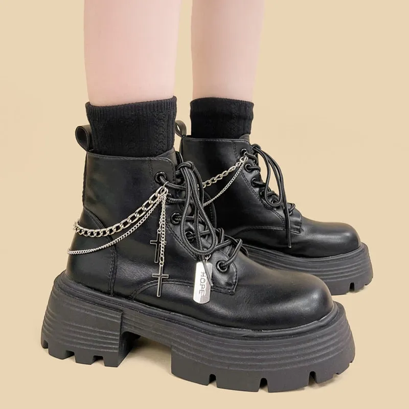 Kawaii Goth Chunky Punk Black Boot Shoe