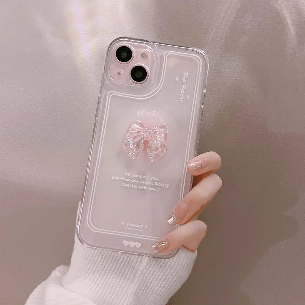 Luxury Sweet Girls Crystal Bow Tie Kawaii Phone Case For iPhone