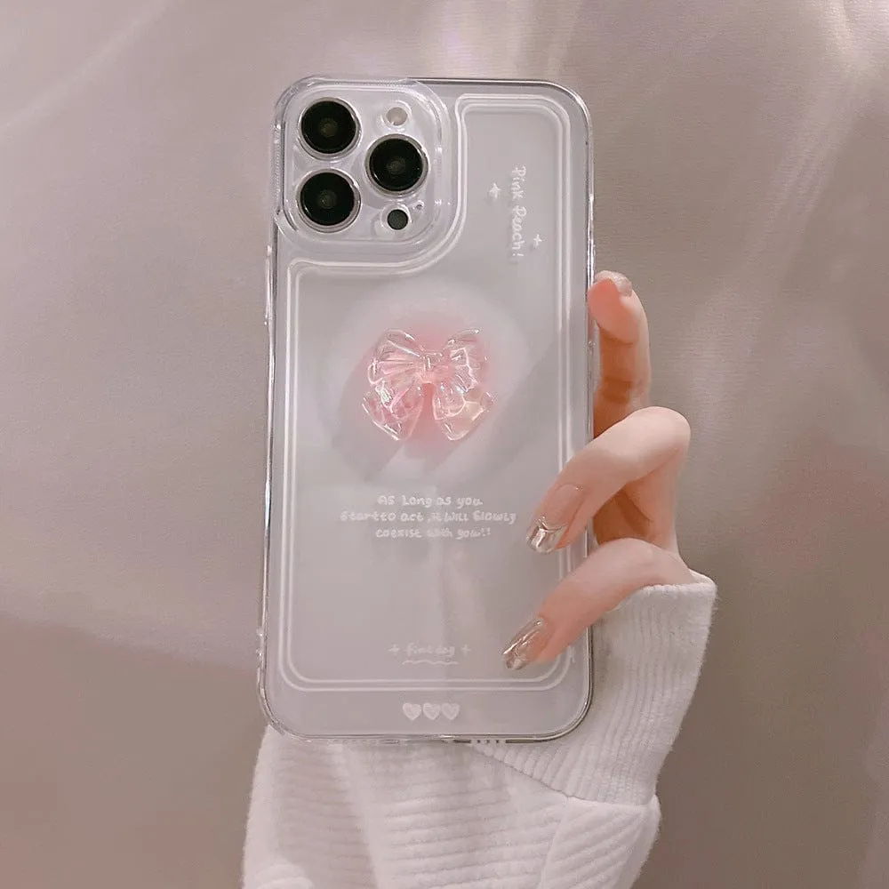 Luxury Sweet Girls Crystal Bow Tie Kawaii Phone Case For iPhone