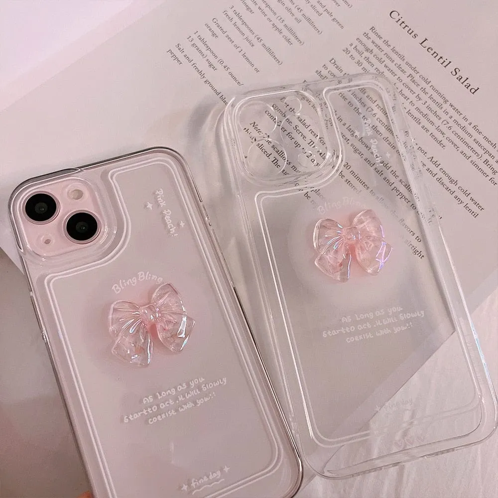 Luxury Sweet Girls Crystal Bow Tie Kawaii Phone Case For iPhone