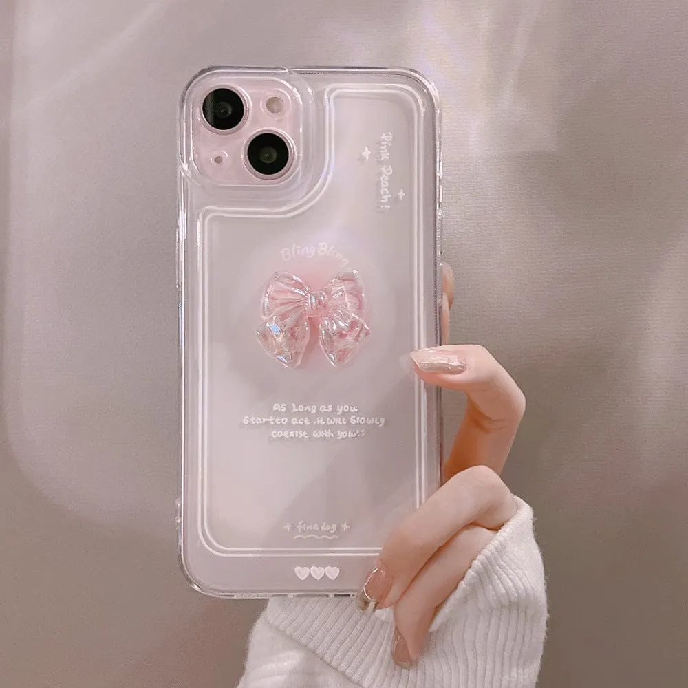 Luxury Sweet Girls Crystal Bow Tie Kawaii Phone Case For iPhone