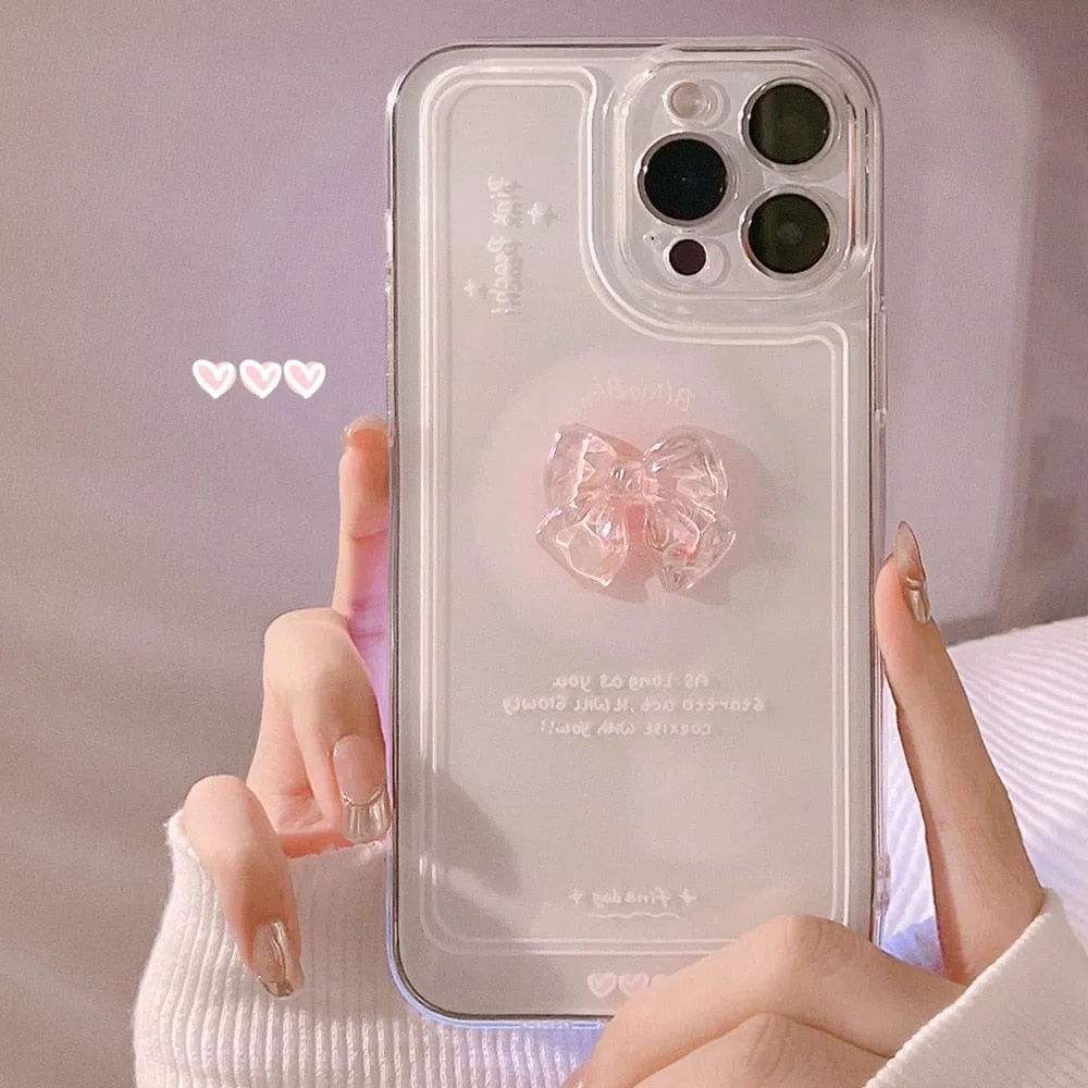 Luxury Sweet Girls Crystal Bow Tie Kawaii Phone Case For iPhone