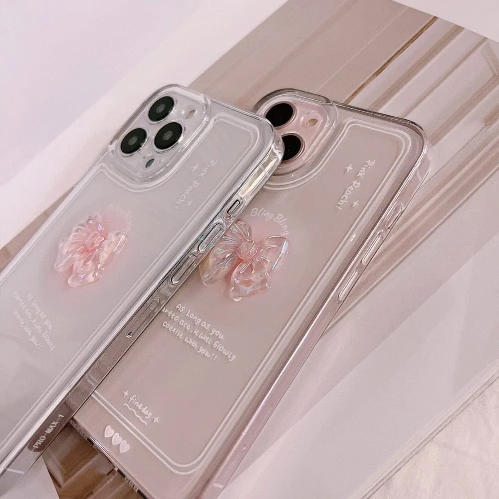 Luxury Sweet Girls Crystal Bow Tie Kawaii Phone Case For iPhone