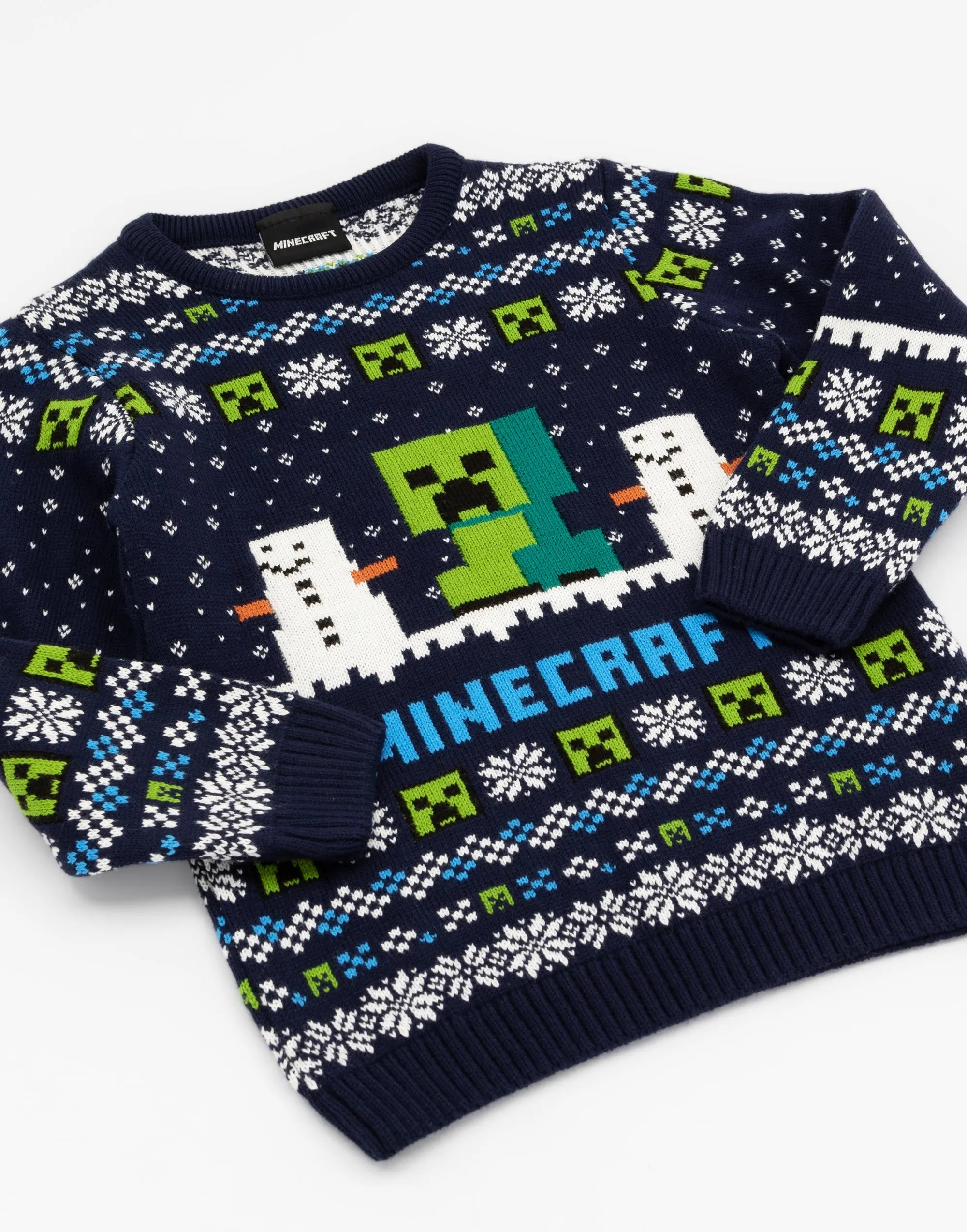 Minecraft Creeper Snow Day Knitted Long Sleeve Christmas Jumper