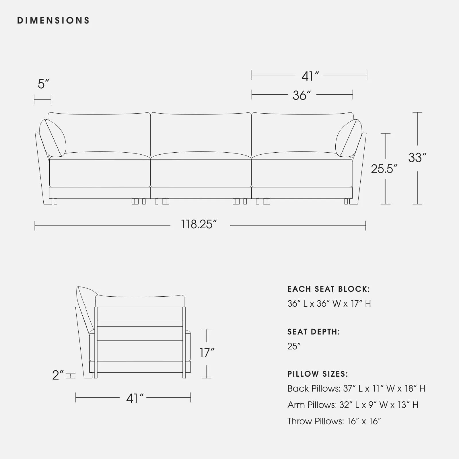 Modular Bondi Black 3-Seater Sofa in Aegean Blue | Classic Blend