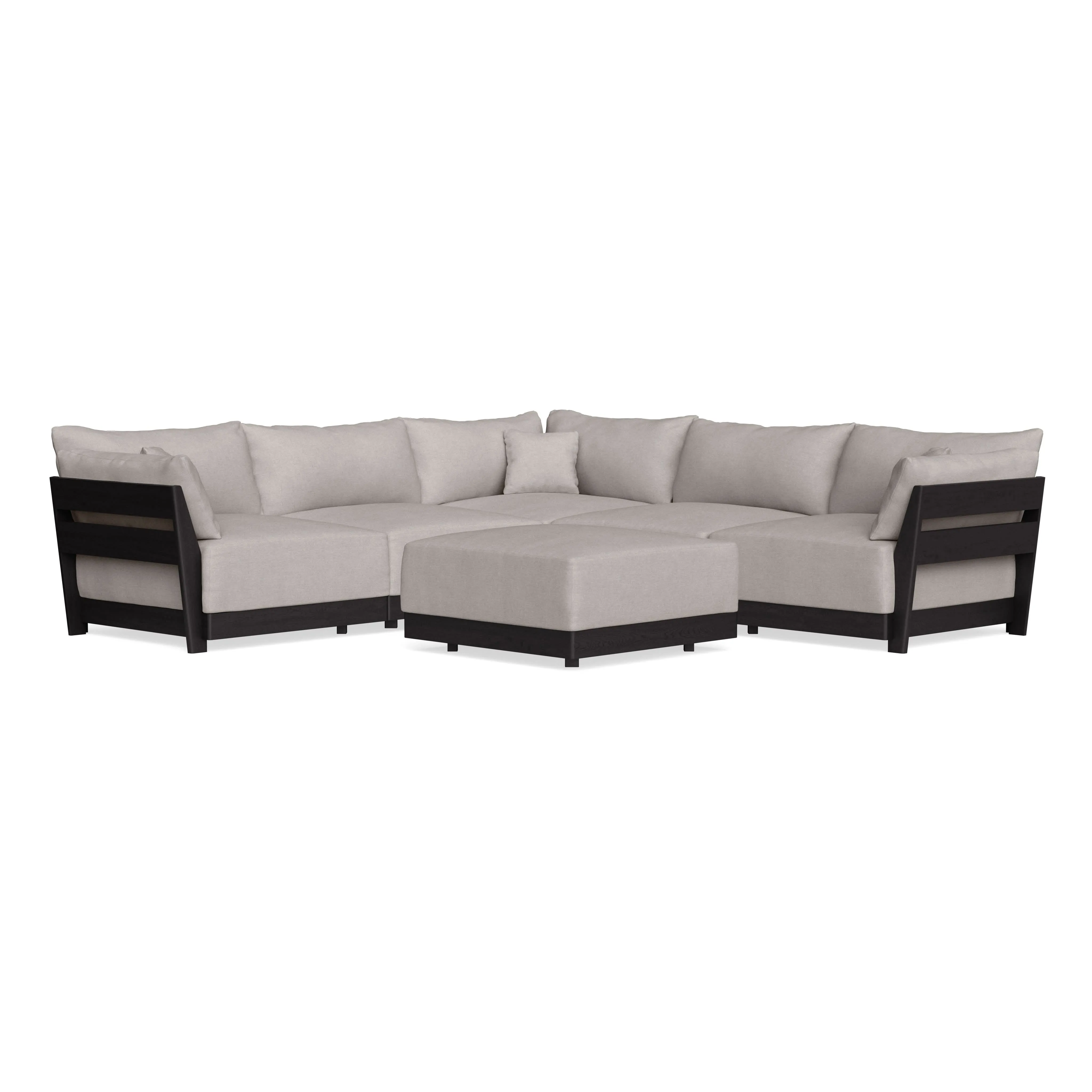 Modular Bondi Black 5-Seater Corner Sectional   Ottoman in Cloud | Classic Blend