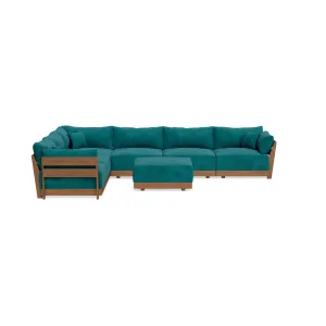 Modular Bondi Espresso 6-Seater Corner Sectional   Ottoman in Peacock | Classic Blend