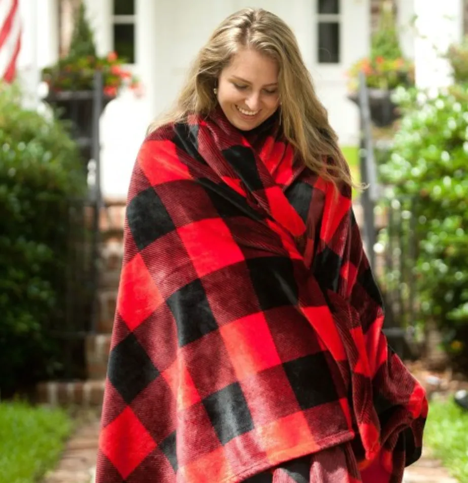 Plush Red and Black Buffalo Plaid Blanket - 80" x 50"