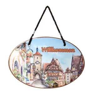 "Willkommen" Decorative Ceramic Door Sign