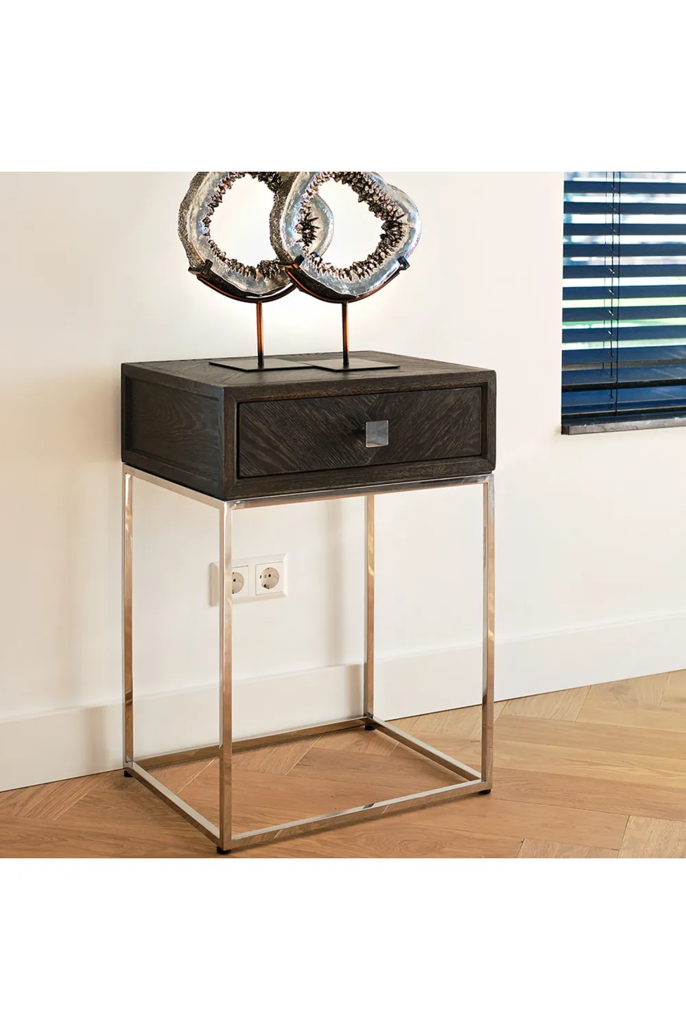 Silver Base One Drawer Bedside Table | OROA Blackbone