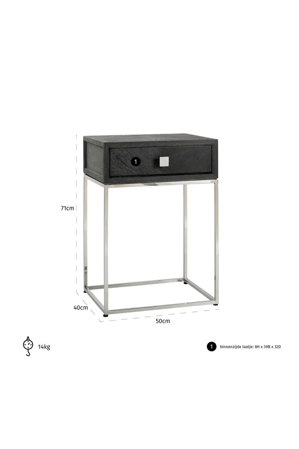 Silver Base One Drawer Bedside Table | OROA Blackbone