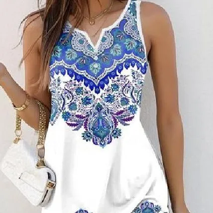 Women's Printed Sling Fashionable And Comfortable V-neck Sleeveless Dress