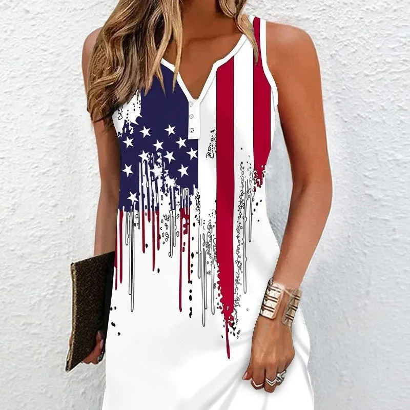 Women's Printed Sling Fashionable And Comfortable V-neck Sleeveless Dress